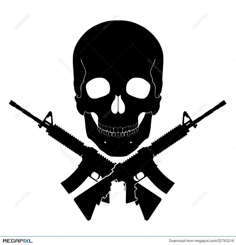Skull With Crossed Guns Illustration Megapixl
