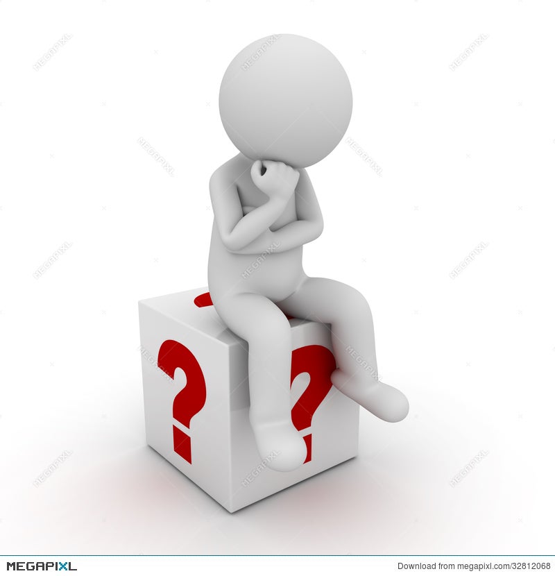 3D Man Sitting And Thinking On Red Question Marks Box Over White  Illustration 32812068 - Megapixl