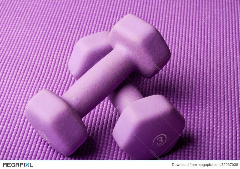 Purple Weights Yoga Mat Stock Photo 32937038 Megapixl