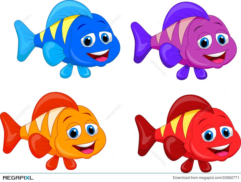 Cute Fish Cartoon Collection Set Illustration 33992771 - Megapixl