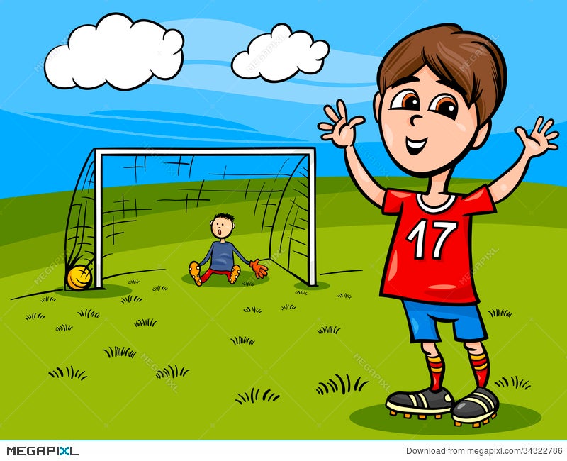 Boy Playing Soccer Cartoon Illustration Illustration 34322786 - Megapixl