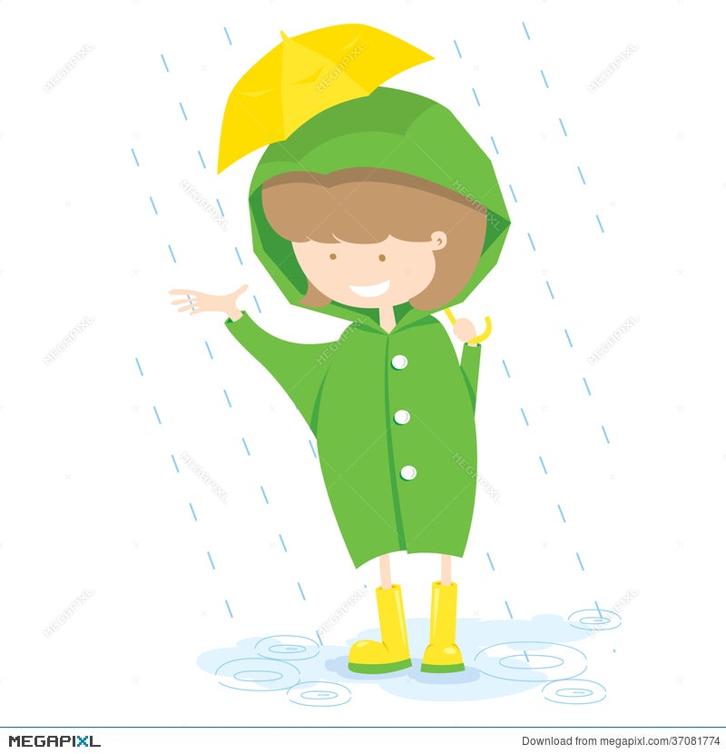 Little Girl In Rainy Day. Illustration 37081774 - Megapixl