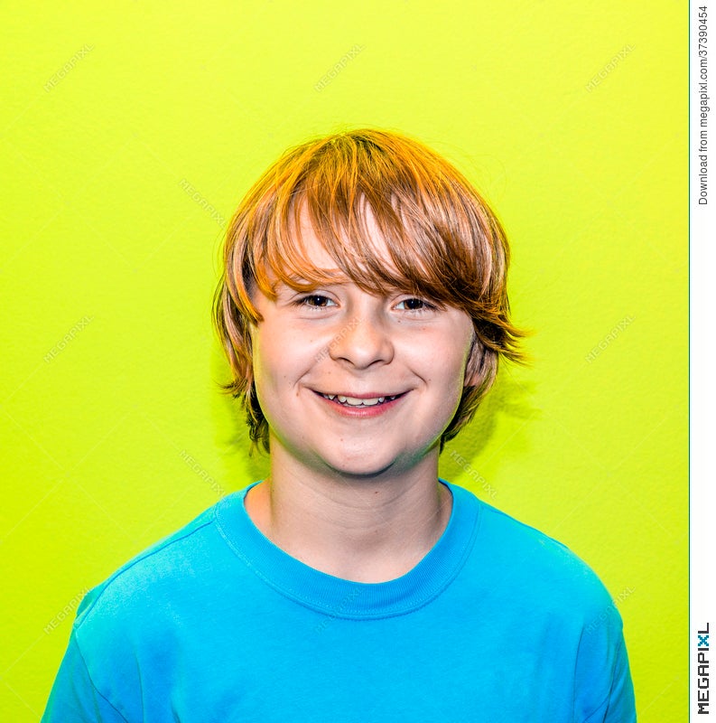 Smiling Teen Boy With Long Blonde Hair Stock Photo 37390454 Megapixl