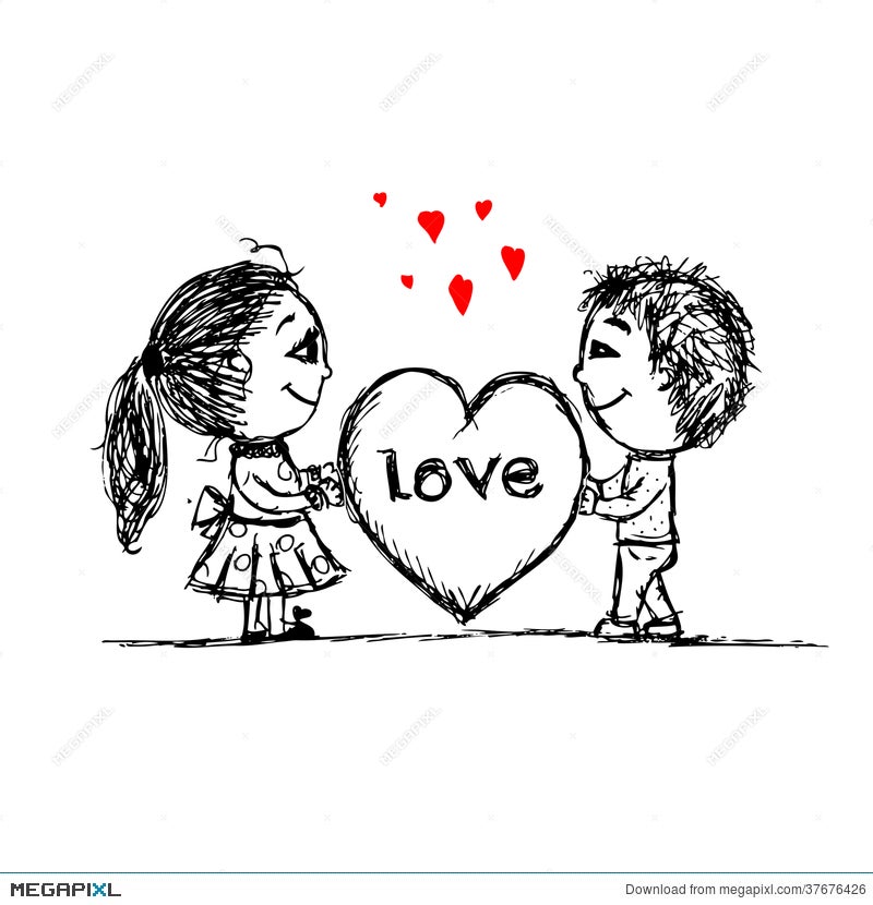Couple In Love Together, Valentine Sketch For Your Illustration 37676426 -  Megapixl