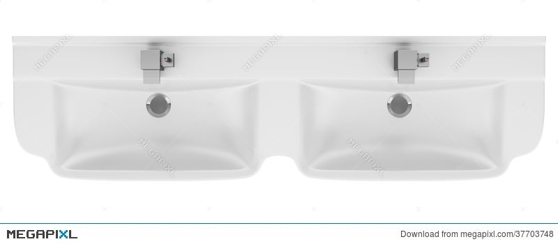 Top View Of Double Ceramic Bathroom Sink Isolated On White Top View Of Double Ceramic Bathroom Sink Isolated On White