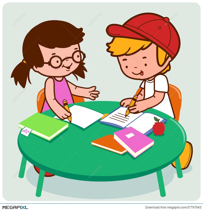 School Children At A Desk Doing Their Homework. Vector Illustration  Illustration 37797643 - Megapixl