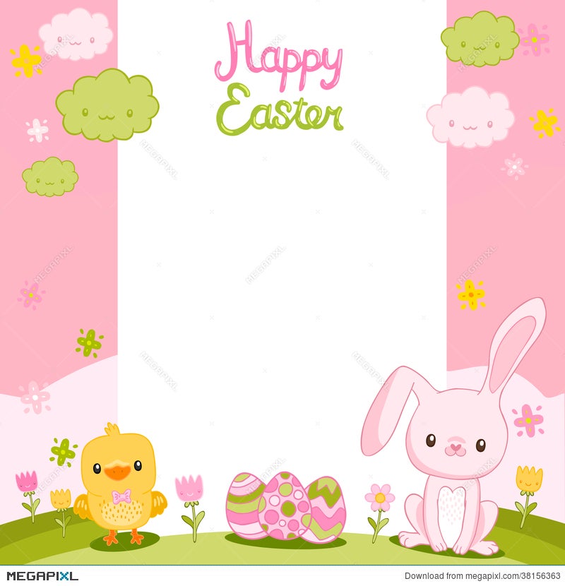 Happy Easter Background With Cartoon Cute Bunny Illustration 38156363 -  Megapixl