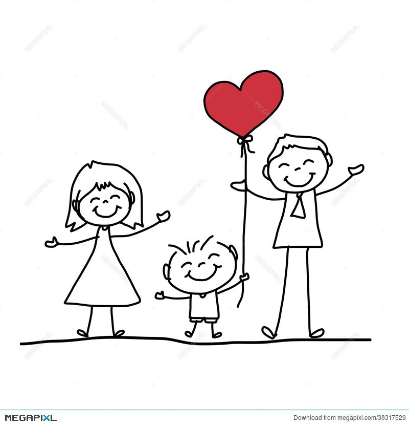Hand Drawing Cartoon Happy Family Illustration 38317529 Megapixl Gambar Animasi