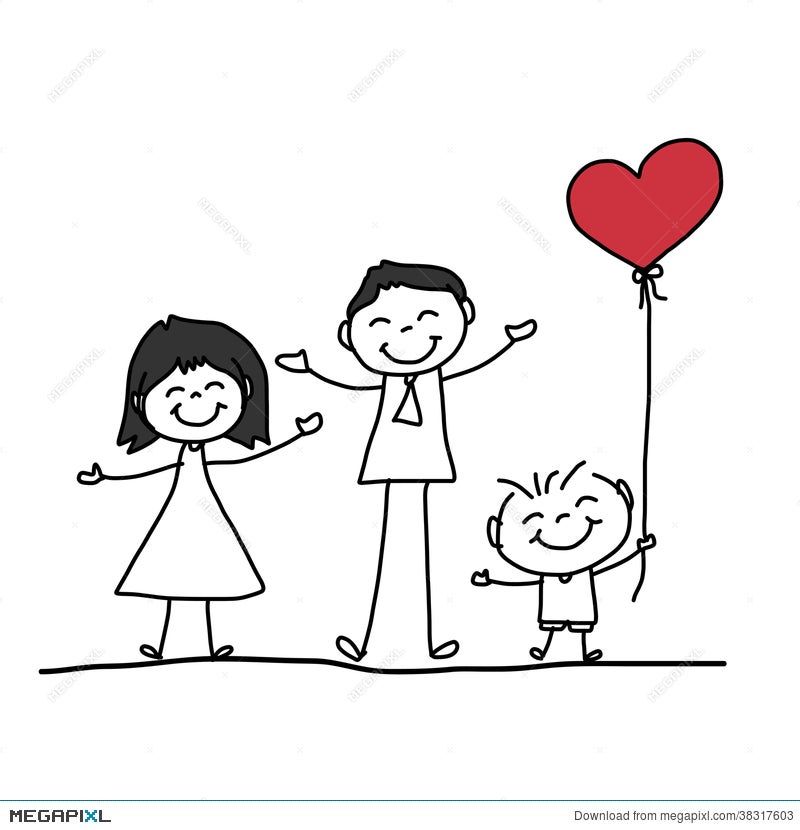 Hand Drawing Cartoon Happy Family Illustration 38317603 - Megapixl