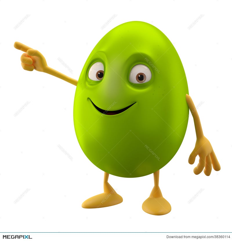 Smiling Easter Egg, Funny 3D Green Cartoon Character, Pointing Hand  Illustration 38360114 - Megapixl