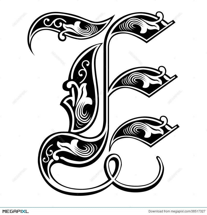 grafisch strottenhoofd dictator Garnished Gothic Style Font, Letter E Illustration 38517327 - Megapixl