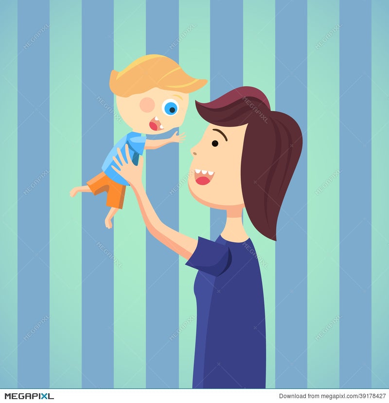 Happy Mom With Son Cartoon Illustration 39178427 - Megapixl