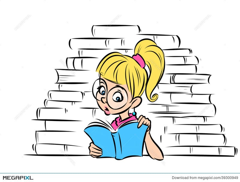 Girl Reading A Book Cartoon Illustration Illustration 39300949 - Megapixl