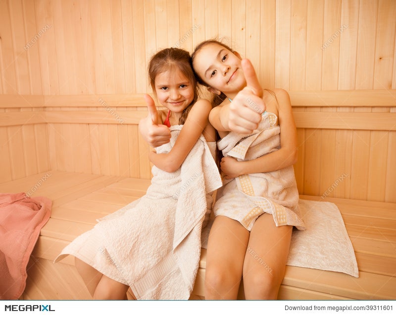 Happy Little Girls In Sauna Showing Thumbs Up Stock Photo 39311601 -  Megapixl