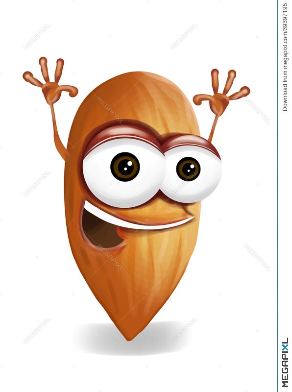 Happy Almond Cartoon Character Laughing Joyfully Illustration 39397195 -  Megapixl