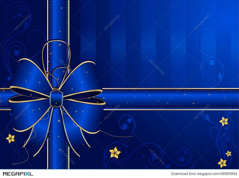 Blue Background With Golden-Blue Bow Illustration 39583904 - Megapixl