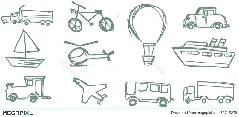 Hand draw sketch Transportation Travel icons train bus car bike Vector  illustration Stock Vector  Adobe Stock