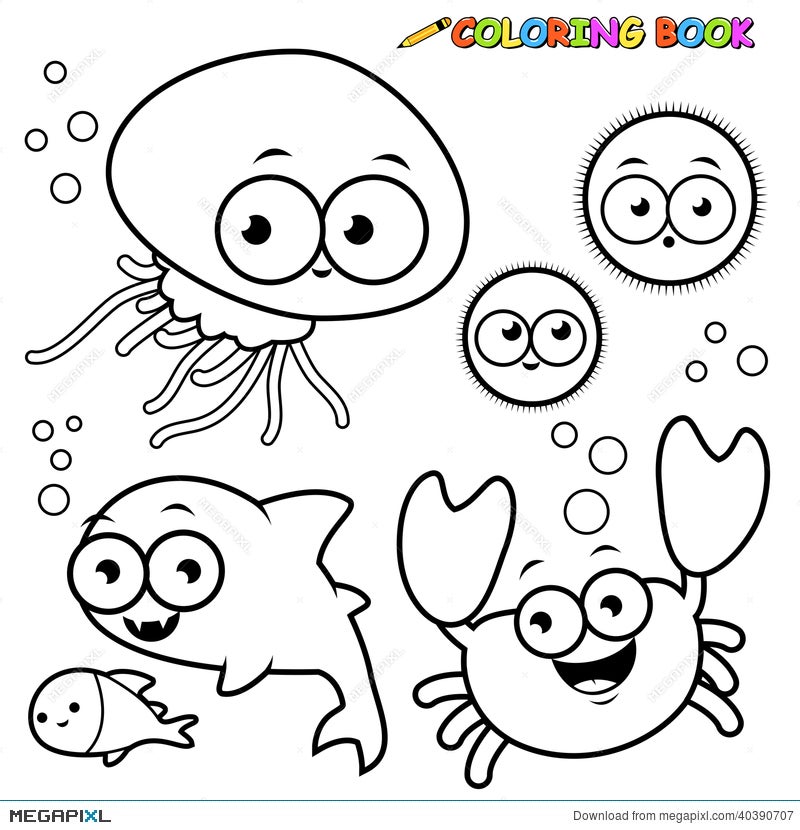 Coloring Book Sea Animals Set Illustration 40390707 - Megapixl