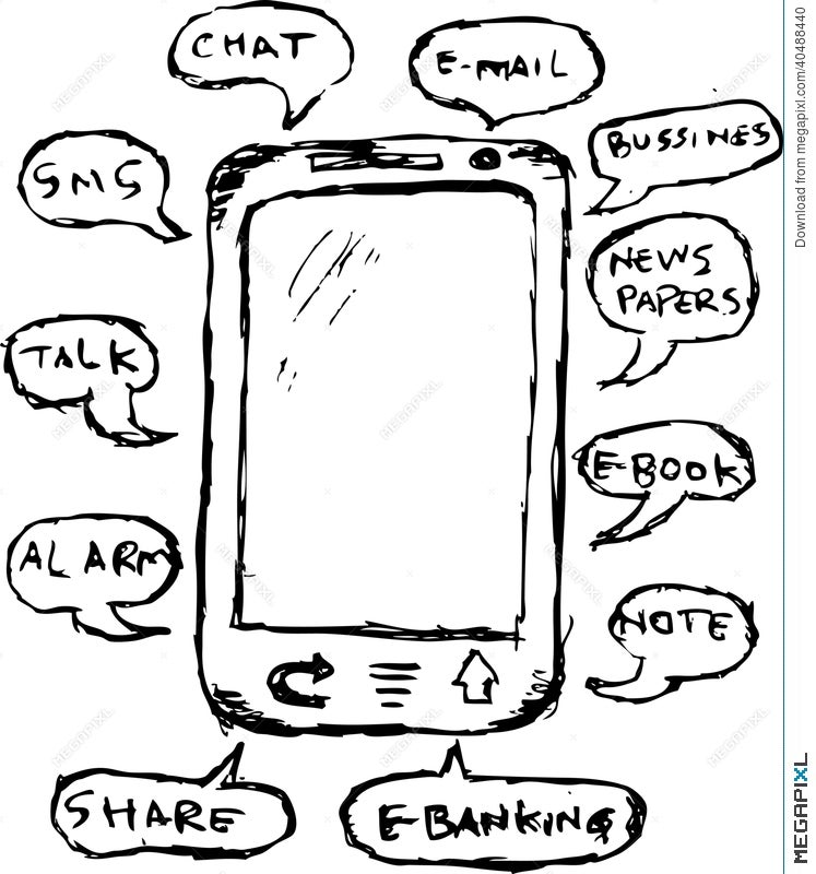 Sketch Smartphone The Phone Is Isolated On A White Background Vector  Illustration Stock Illustration - Download Image Now - iStock