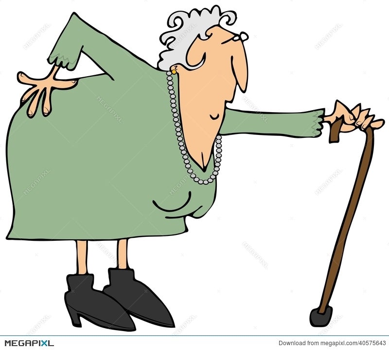 old woman walking cartoon