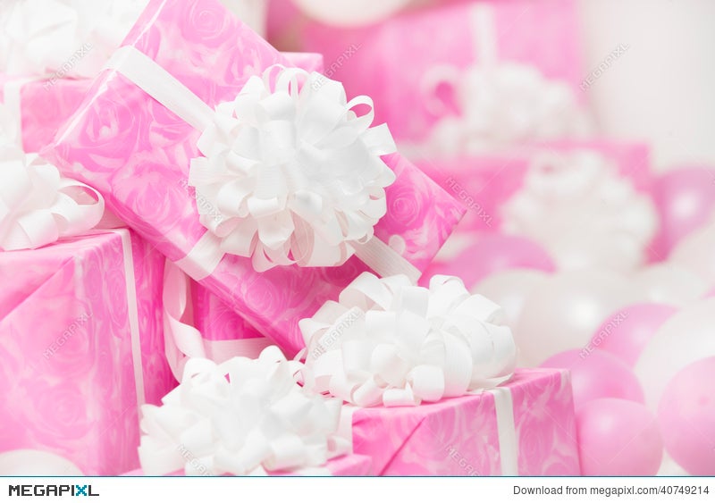 Presents Gift Bo Pink Background For Female Or Woman Birthday Presents Gift Bo Pink Background For Female Or Woman Birthday