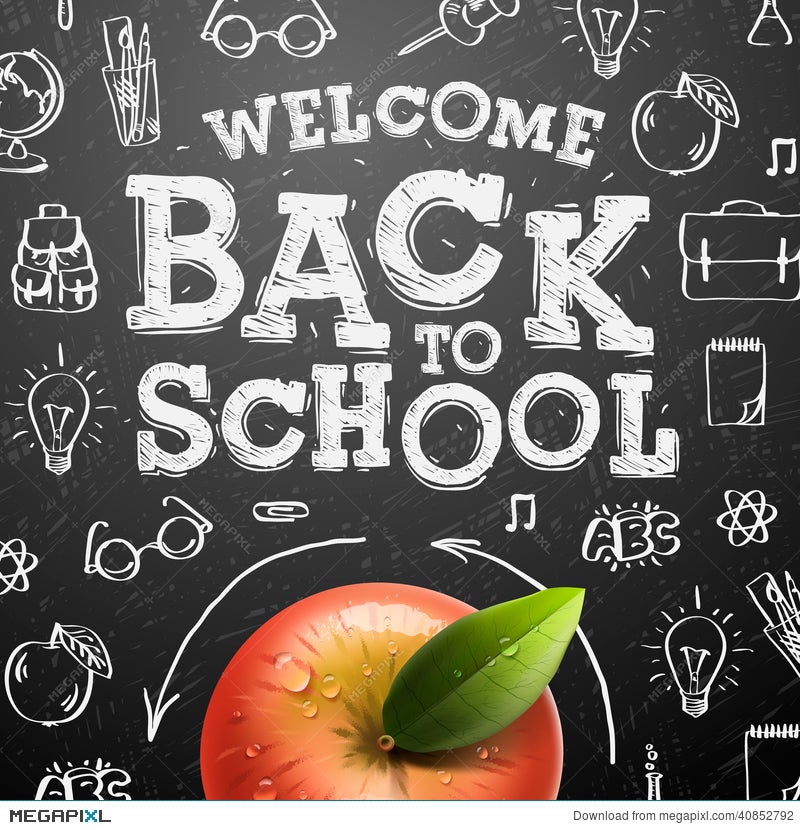 Welcome Back To School Background With Red Apple Illustration Megapixl