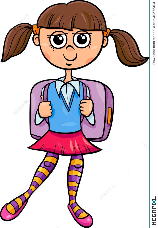 Primary School Girl Cartoon Illustration Illustration 40875404 - Megapixl