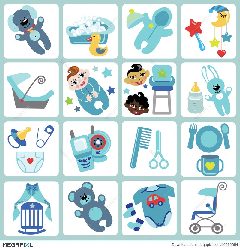 Cute Cartoons Icons For Baby  Care Set Illustration 40962354 -  Megapixl