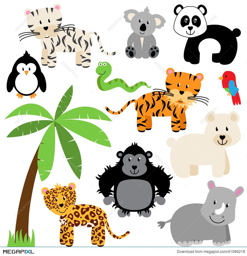 Vector Collection Of Cute Zoo, Jungle Or Wild Animals Illustration 41066218  - Megapixl