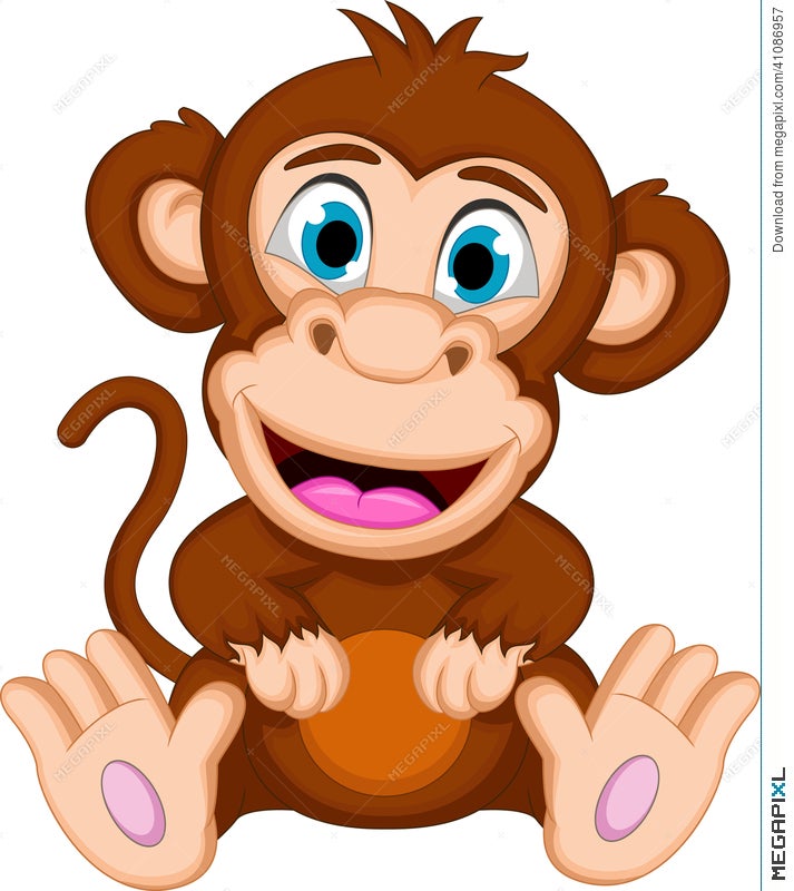 Cute Baby Monkey Cartoon Sitting Illustration 41086957 - Megapixl