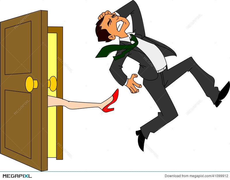 Man being kicked boss employees out Royalty Free Vector