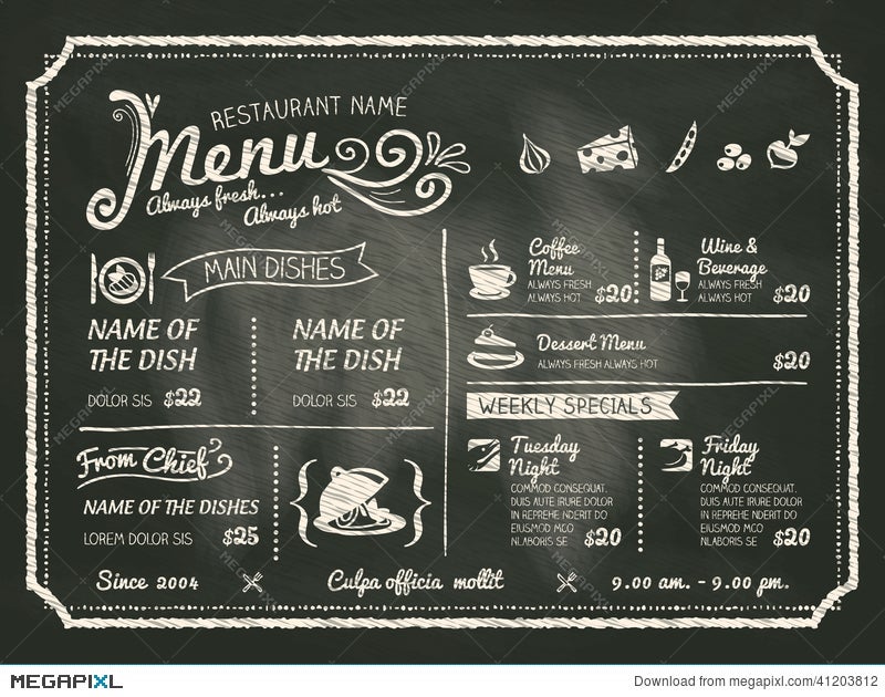 Restaurant Food Menu Design With Chalkboard Background Illustration  41203812 - Megapixl