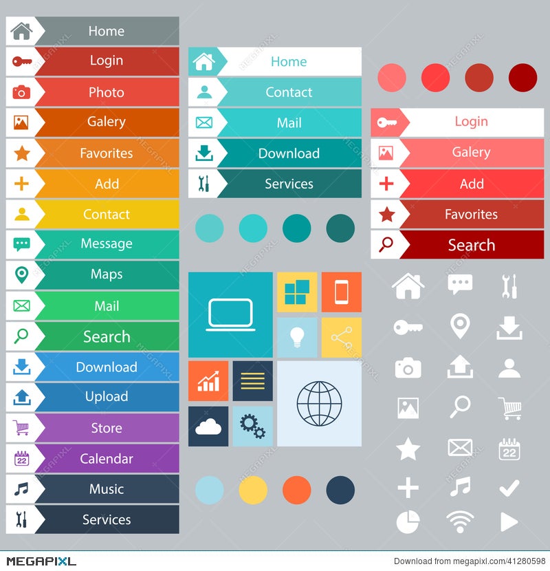 Flat Web Design Elements Buttons Icons Templates For Website Illustration Megapixl