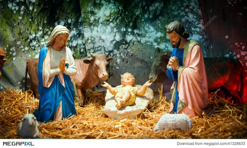 Christmas Nativity Scene With Baby Jesus, Mary & Joseph Stock Photo  41328633 - Megapixl