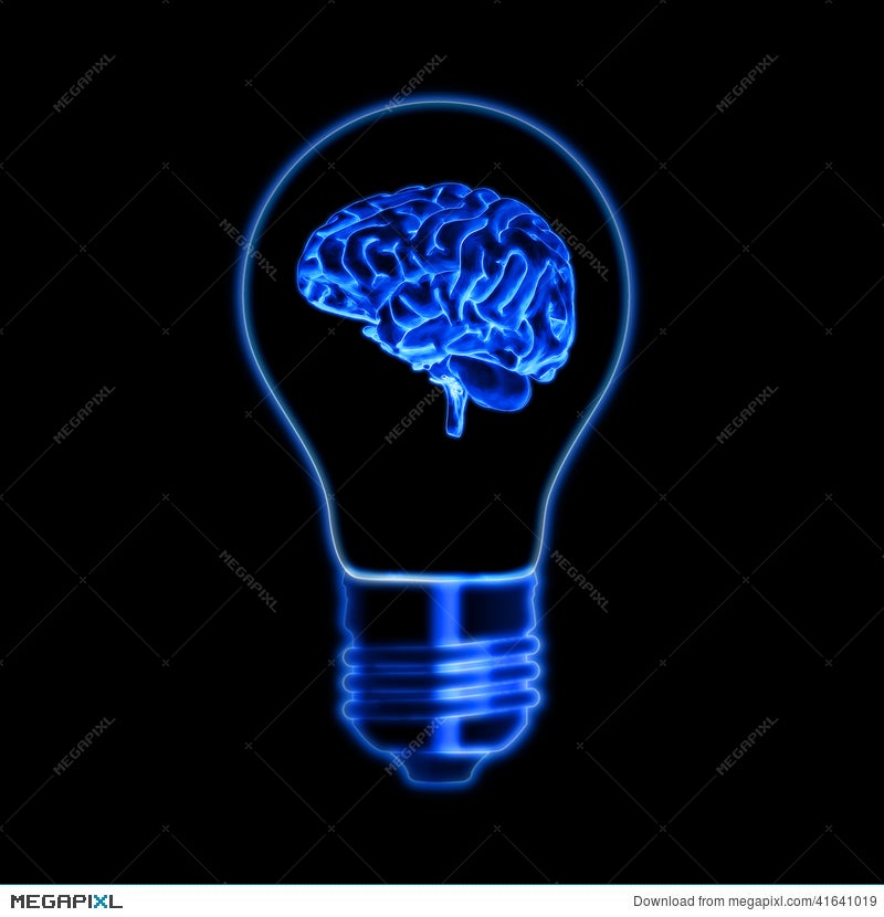 Light Bulb Sign With Brain Over Black Background Illustration 41641019 -  Megapixl