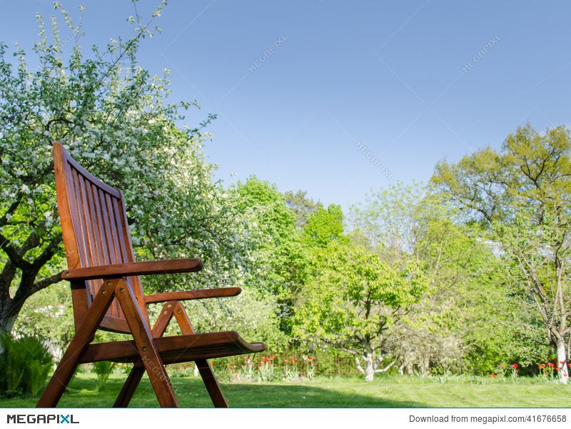 Brown Garden Chair Spring Garden Tree Background Stock Photo 41676658 -  Megapixl