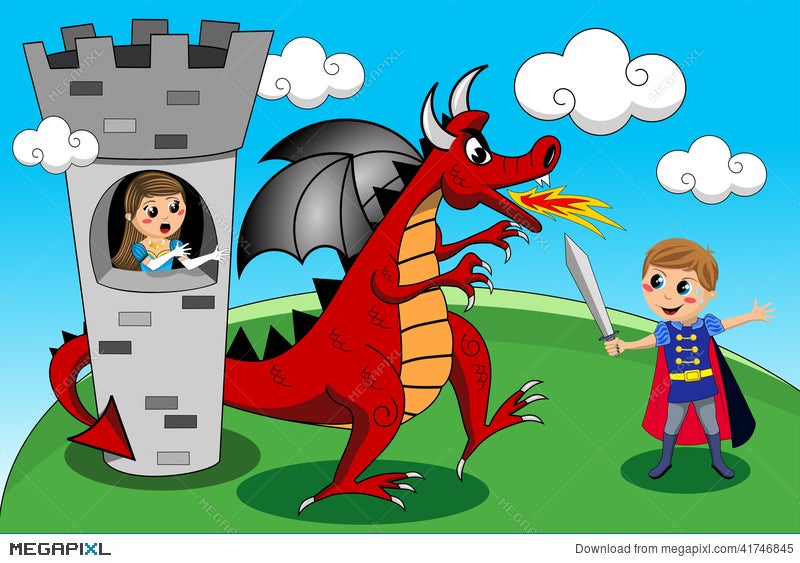 Princess Prince Dragon Tower Duel Kids Tale Illustration 41746845 - Megapixl