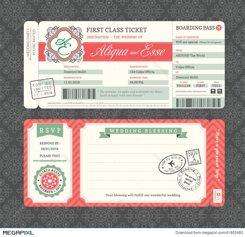 Vintage Boarding Pass Wedding Invitation Template Vintage Boarding Pass Wedding Invitation Template