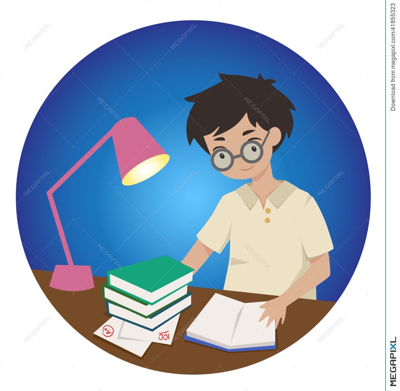 Student Studying For Exam Late At Night Illustration 41855323 - Megapixl