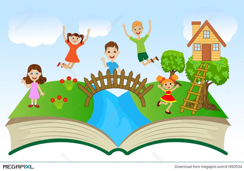 Kids showing open book Royalty Free Vector Image