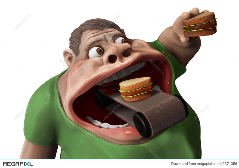 Fat Hungry Man Eating Hamburgers 3D Illustration Illustration 42371356 -  Megapixl