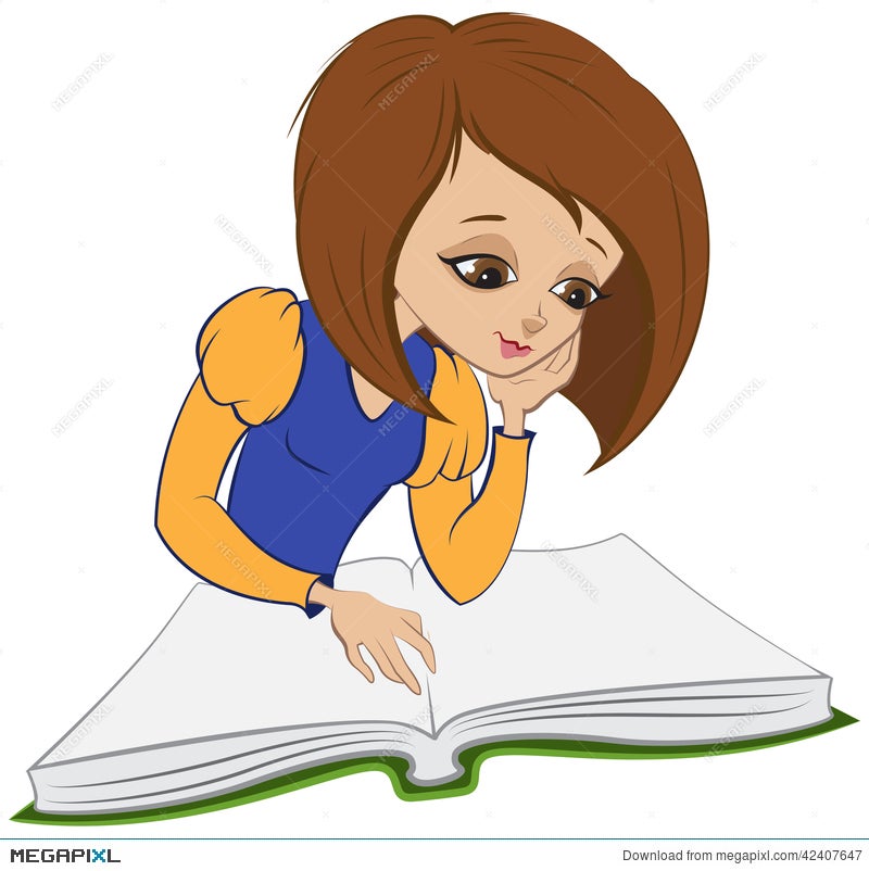 Girl Reading Book. Vector Cartoon Illustration 42407647 - Megapixl