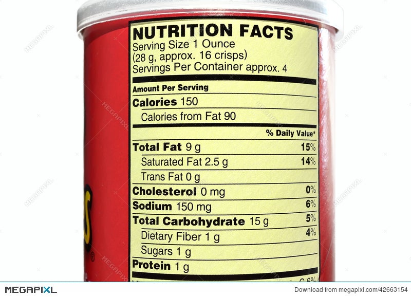 Potato Chips Nutrition Facts Stock Photo Megapixl