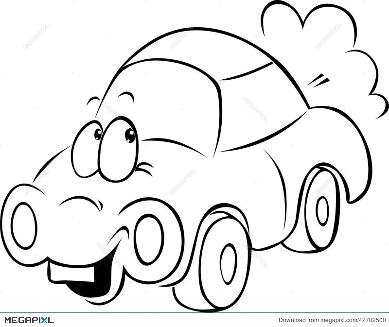 Funny Car Cartoon - Black Outline Illustration 42702500 - Megapixl