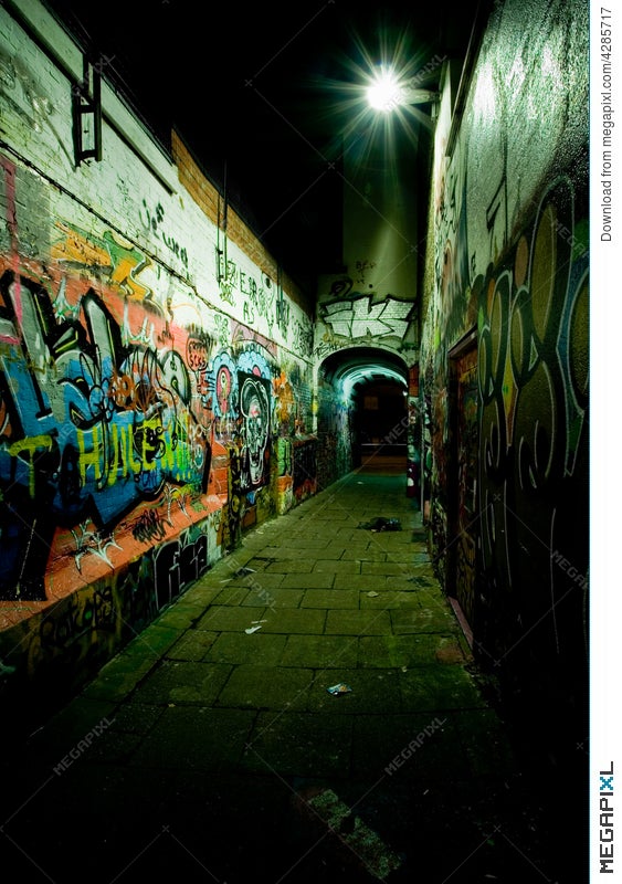 Graffiti Alley At Night Stock Photo Megapixl