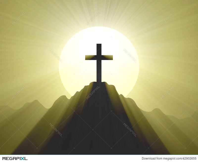 Mountain Top Cross Holy Light Halo Illustration Megapixl