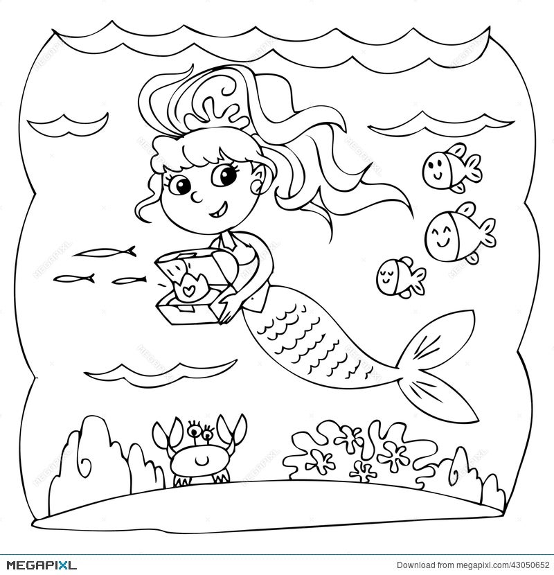 Black And White Mermaid Under Water Illustration Megapixl