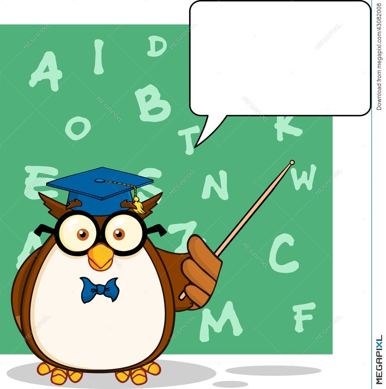 Wise Owl Teacher Cartoon Character With A Speech Bubble And Background  Illustration 43082008 - Megapixl