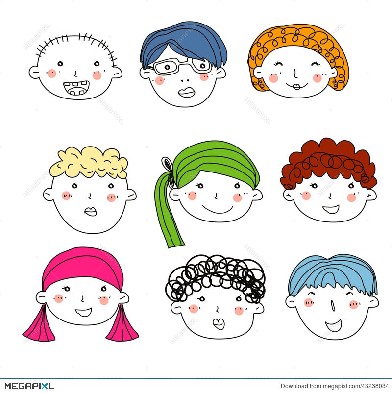 Kids Face Set Sketch Illustration 43238034 Megapixl