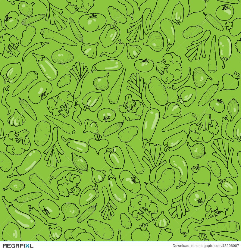Seamless Vegetables Pattern Green Background Illustration 43296007 -  Megapixl